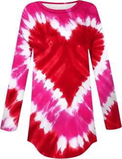 Valentine Shirts for Women Plus Size Long Sleeve Tie Dye Heart Graphic Tee Shirts Causal Love Print Oversized Blouses