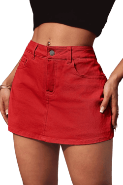ELLEVEN High Stretchy Mini Skort Skirt for Women,Low Waist Denim Skort Shorts with Pockets Large Red
