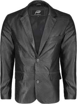 Jild 2-Button Croco Printed Premium Leather Blazer For Men - Notched Lapel Casual Coat Style Lambskin Leather Jacket Men Large Black