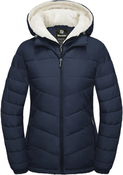 wantdo Women's Quilted Winter Coats Hooded Warm Puffer Jacket with Fleece Hood Large Navy