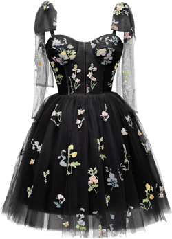 Short Homecoming Dresses for Teens Flower Embroidery Tulle Spaghetti Strap Knee Length Daisy Floral Prom Dresses 16 Plus 10-black1