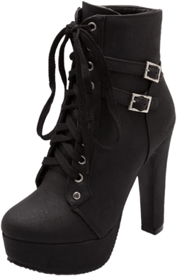 ForeMode Women's Goth Leather Block Heel Ankle Boots Fashion Studded Ankle Strap Trim Punk Boots