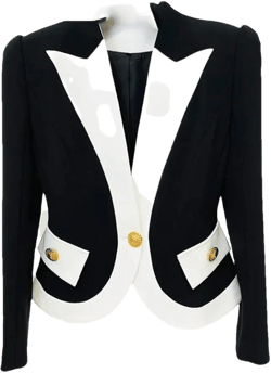 Women's Fashion Designer Jacket Color Block Single Button Blazer X-Large Black