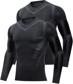 Far-Infrared Tourmaline Magnetic Mens Undershirt, Men's Ionic Shaping Long Sleeve Athletic Workout Compression Shirts