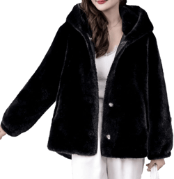 Women's Winter Coat Luxury Mink Faux Fur Hooded Cardigans Parka Overcoat Long Sleeve Button Down Crop Jacket