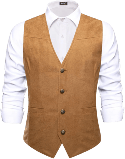Hi-Tie Men's Suede Leather Vest Western Cowboy Vest Slim Fit Sleeveless V Neck Waistcoat Casual X-Large Yellow Brown
