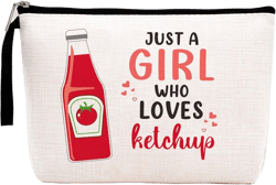 Funny Ketchup Themed Gifts Makeup Bag for Women Girls Best Friend BFF Niece Foodie Daughter Tomato Sauce Ketchup Food Lover Gifts Cosmetic Bag Zipper Pouch Travel Bag Graduation Birthday Gifts