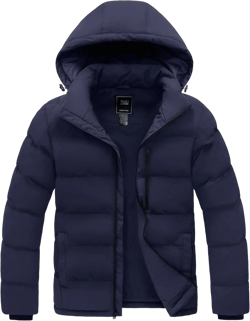 ZSHOW Men's Puffer Jacket Warm Hooded Winter Coat with Detachable Hood Small Navy