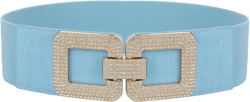 Women's Elastic Vintage Belt Stretchy Retro Wide Waist Cinch Belt for Women Suit For Waist Size 27"-35" Light Blue+gold Buckle