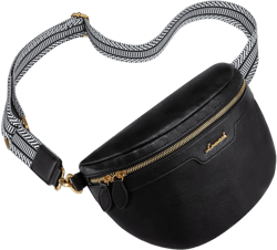 LOVEVOOK Fanny Packs for Women Cross Body, Vegan Leather Belt Bag for Women, Waterproof Sling Purse Fashion Waist Pack Designer Chest Bum Bag with Boho Style Strap S Black