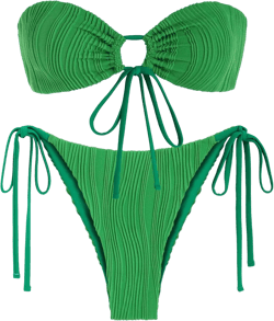 ZAFUL Women's Bandeau Bikini Set O Ring Strapless Swimsuit Tie Side Swimwear Halter Two Piece Bathing Suit 446_green X-Large