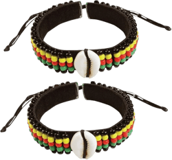 Novarena 1-24 Pcs Adjustable Length African Bracelets and Necklaces for Men Women Beaded Bracelets Multi Layer Ethnic Tribal Traditional 2 Pcs Jamaican Rasta Beads with Cowry Shells