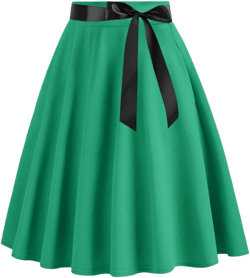 Women Vintage Pleated Skirts Plain Elegant Half Dress Hepburn Style A-Line Midi Skirts with Waist Bowknot Green X-Large