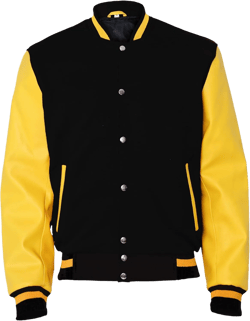 BANALISH Baseball Wool Jacket Men | Letterman Jacket Men Faux Leather Sleeve | Varsity Jacket Men | Wool Bomber Jacket Men Small Black and Yellow