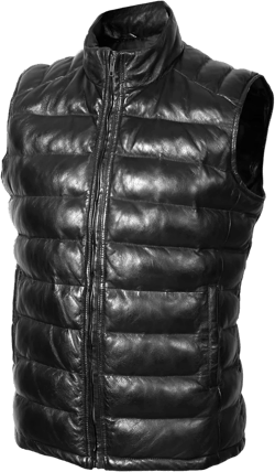 STREGA Puffer Vest Men Real Lambskin Leather Quilted Down Waistcoat Jacket - Outdoor Sleeveless Mens Vests XX-Large Black