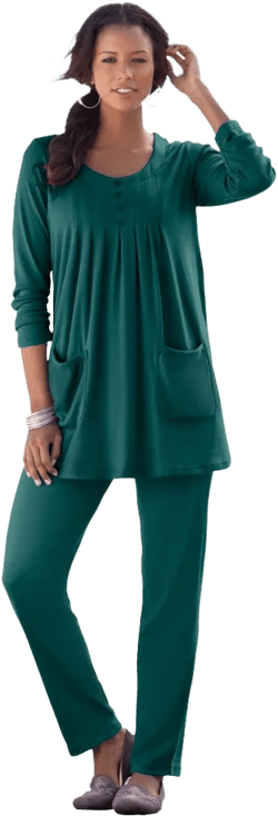 Roaman's Women's Plus Size Long Sleeve Two Pocket Soft Knit Tunic - 1X, Emerald Green