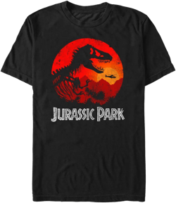 Men's Jurassic Park Red Sunset Logo  T-Shirt - Black - Medium