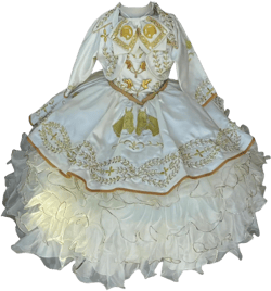 Floral Embroidery Flower Girl Dresses Mexican Satin Formal Ball Gowns Floor Length Girls Kids Princess Dress 8 Ivory