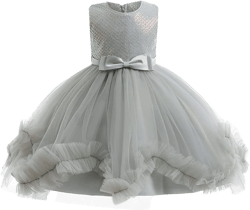 New Gray Flower Girl Princess Dress Children's Sequin Fluffy Yarn Children's Birthday Dress Girls Dresses Short 10-11 Years Grey