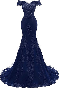 Off The Shoulder Mermaid Prom Dresses Long Sweetheart Beaded Lace Evening Dress Formal Ball Gowns for Women Navy 8