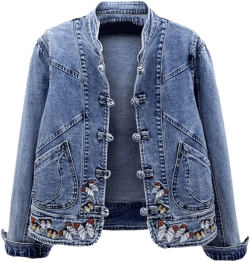Vintage Ethnic Denim Jacket Cropped Coat Women Spring Autumn Designer Jacket Outerwear