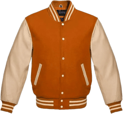 Zaine Enterprises Men's Classic Varsity Letterman Jacket - Multiy Wool Body & Cream Leather Sleeves Vintage Baseball Style X-Large Orange Cream