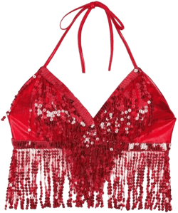 Women's Sequin Crop Top Fringe Tube Top Bra Belly Dance Tops Bikini Bra Party Halloween Rave Festival Costume (Red)