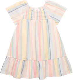 Wonder Nation Toddler Girls' Cotton Ruffle Striped Dress with Short Sleeves, Sizes 12M-5T