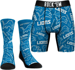 Rock 'Em Socks Men's Rock Em Socks Detroit Lions All-Over Logo Underwear and Crew Socks Combo Pack
