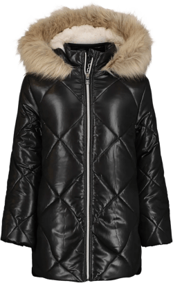 Calvin Klein Girls' Short Length Hooded Winter Diamond Quilt Puffer Jacket with Fleece Lining 8-10 Black