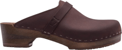 Sandgrens Handmade Swedish Wood Clogs for Women, Low Heel Mule | Tokyo 6 Fudge Nubuck (Dark Brown Base)