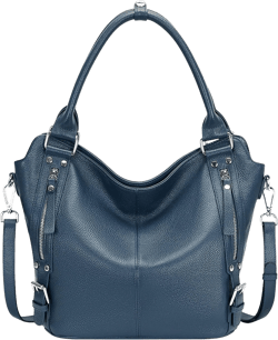 Over Earth Genuine Leather Handbags for Women Hobo Shoulder Bags Ladies Tote Bag 05-indigo Blue