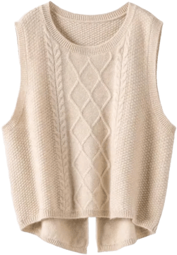 100% Merino Wool Sweaters Women's Female Fall Winter Knitted Pullover Crew Neck Waistcoat Sleeveless Vest(WQ7050) Beige X-Small