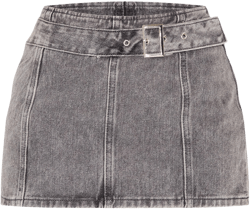 Petite Grey Acid Wash Denim Buckle Detail Mini Skirt