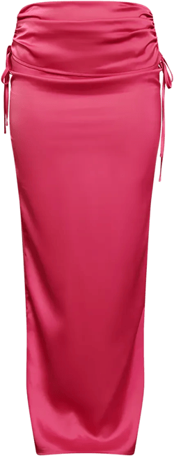  Hot Pink Satin Ruched Maxi Skirt
