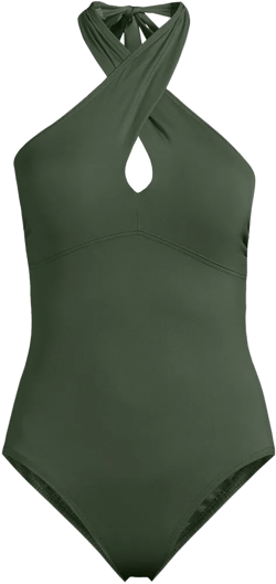 Lands' End Women's Plus Size Criss Cross Halter One Piece Swimsuit - 24W - Rich Olive Green