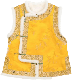 Vintage Dark Blue Fur Collar Thickened Tang Suit Vest Women Elegant Round Neck Long Sleeve Vest Inside Yellow Vest 3X-Large