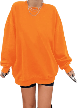 DGHM-JLMY Women's Crew Neck Loose Sweatshirt Baggy Fitting Tops Pullover Oversized Sweaters Long Sleeve Shirts Tunic Tops Orange Small