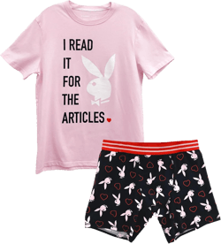 Playboy Men's Amazon Exclusive Pajama Lounge Set Includes Soft Cotton Tee and Boxer Brief, S-XL X-Large "Articles" T-shirt + Boxer Brief