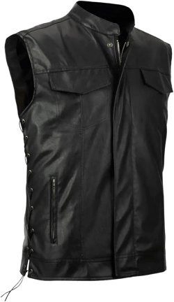 Men`s Faux Leather Vest Adjustable Lace Up Sides Motorcycle Biker Sleeveless Jacket Waistcoat Medium Black