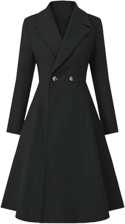Sexyshine Women's Winter Double Breasted Trench Coat Notch Lapel Collar Wool Blend Pea Coat Swing A Line Long Overcoat XX-Large Black