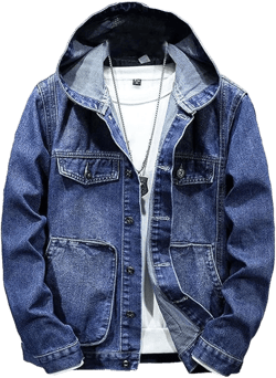 Men's Denim Hoodie Jacket Casual Long Sleeve Button Down Denim Trucker Coat Warm Winter Hooded Jean Jackets (DarkBlue3,X-Large)