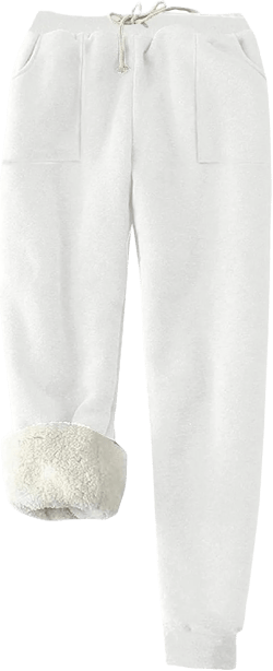 HGps8w Women's Thermal Fleece Sherpa Lined Sweatpants Elastic Waist Casual Drawstring Comfy Lounge Jogging Pants with Pockets 01 White X-Large