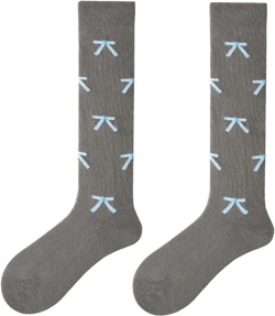 Compression Socks for Women Knee High Socks Calf Socks for Women Soft Cotton Cute Socks Bow Pattern Socks Black/Grew One Size Grew