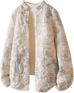 Chinese style heavy embroidered cotton womens winter quilted warm jacket top size retro Zen stand collar