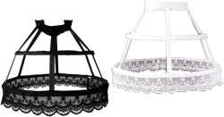 Women Victorian Petticoat 2 Hoops Crinoline Lolita Fishbone Hollow Bird Cage Skirt Embroidery Floral Lace Underskirt