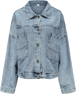 Women's Long Sleeve Oversized Denim Jacket Casual Loose Fit Jean Coat with Large Pockets Blue Small