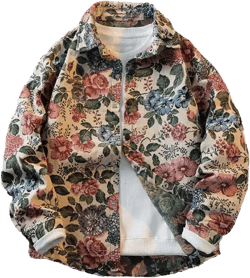 Floral Patterned Jacquard Casual Shacket Fancy Shirt Jacket Lapel Trendy Canvas Denim Coat Spring Fall Fancy Tops
