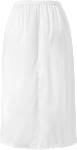 Women Half Slip Underskirt Solid Color Lace Trim Slik Satin Petticoat Short Slip Short Slit Mini Skirt Underdress Small White Midi Skirt