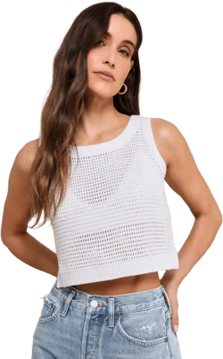 Get the Look White Loose Knit Sweater Tank Top